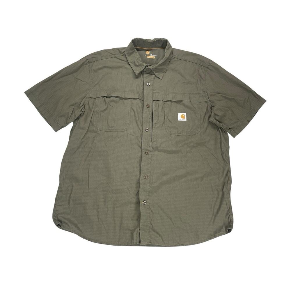 Carhartt Force Relaxed Fit Olive Green Ripstop Short Sleeve Shirt Mens Size XL